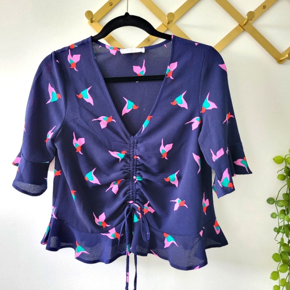 Elodie Navy Bird Top - Size XS